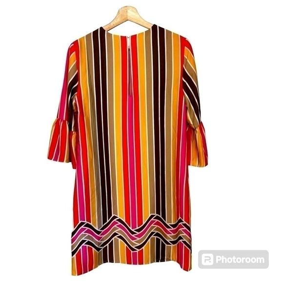 TRINA TURK Raquel Dress Mini Striped Shift Retro Bell Sleeves NEW Size 2 - Picture 5 of 16